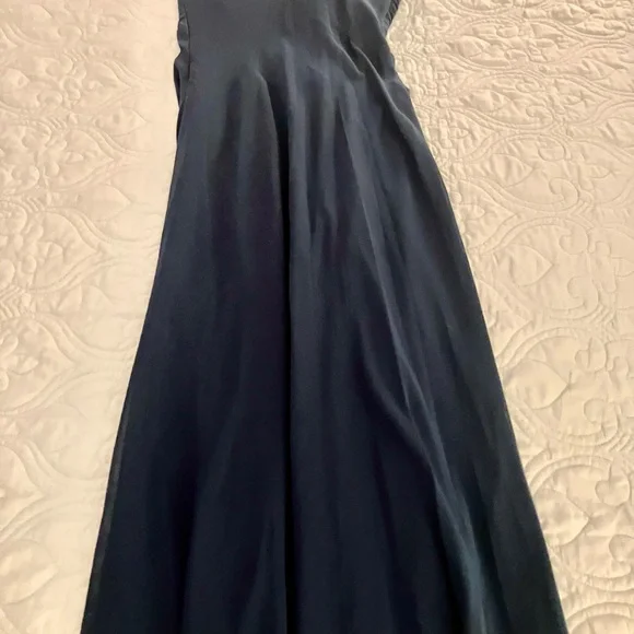 Navy Blue Strapless Sweetheart Gown with Silver Sequins Flower Embellishments - Picture 5 of 8